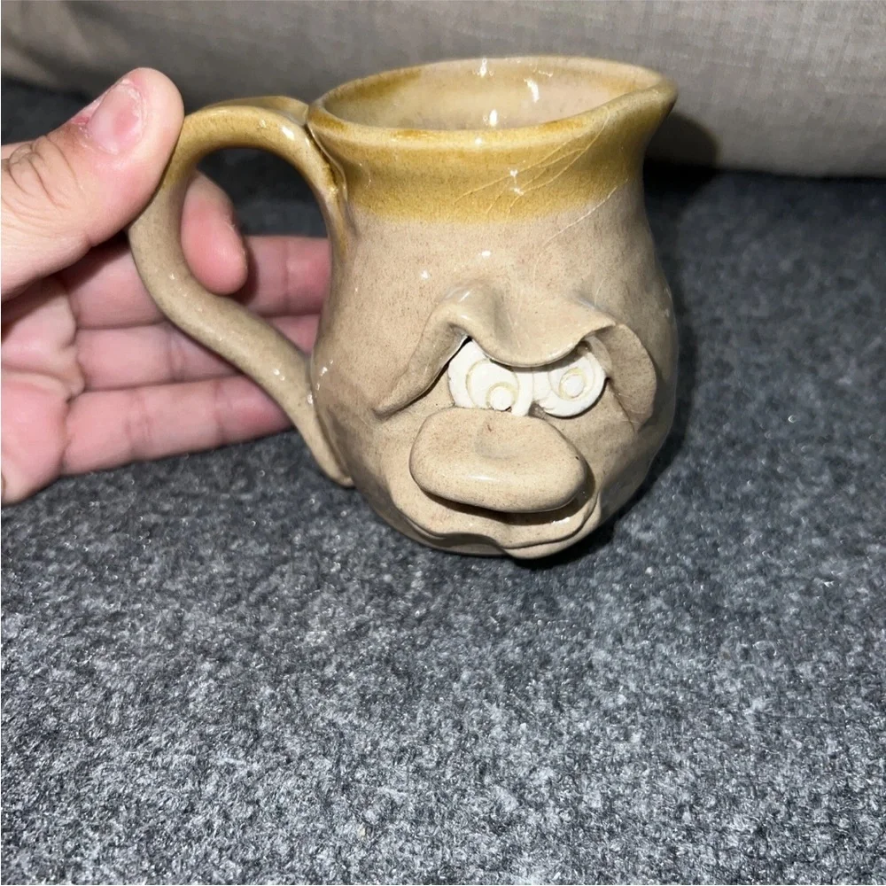 Vtg Uglies Mug Pottery Hand Crafted Funky Face Small Folk art Unique - Picture 1 of 6